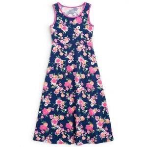 SO Floral Maxi Dress Girls Size M 7/8 Cottagecore Boho Summer Navy Bright Pink